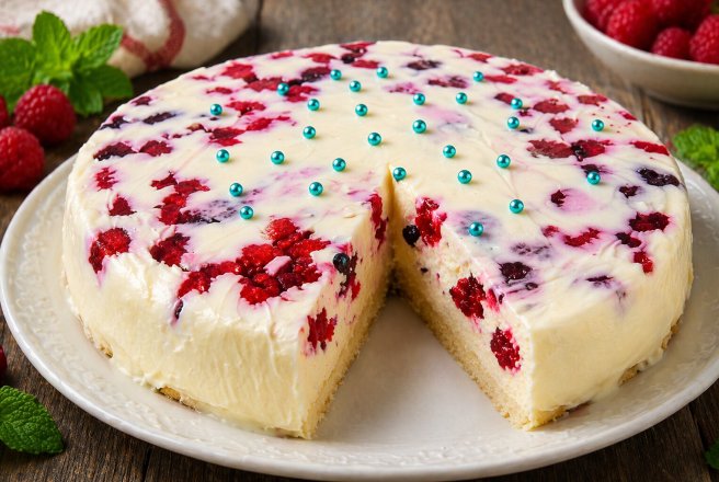 Tort de ciocolata alba si zmeura
