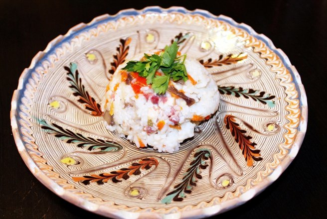 Pilaf cu ciuperci, legume chinezești și bacon