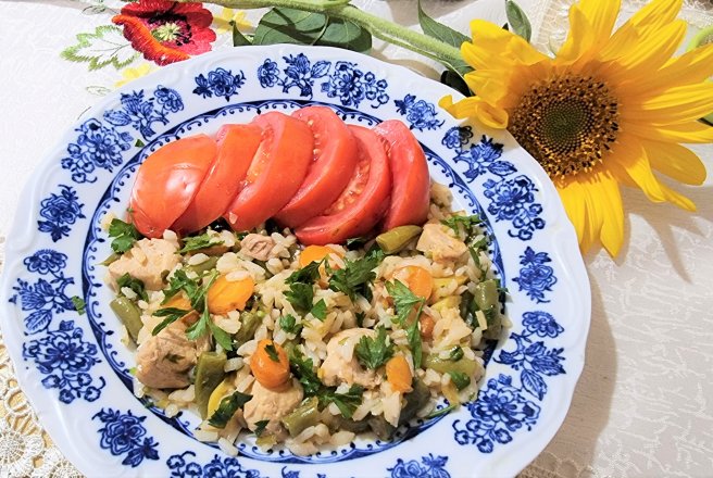 Piept de pui cu orez si fasole verde